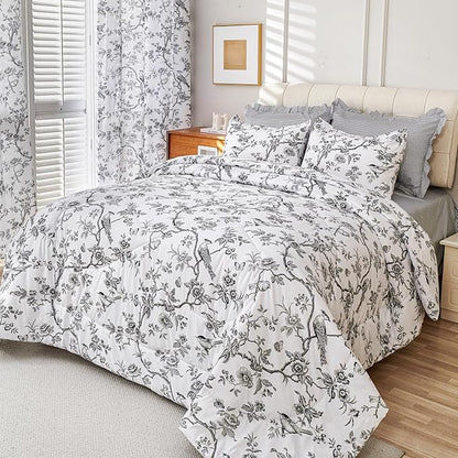 EVENHUG Queen Comforter Set 7 Pieces Lightweight Soft Queen Size Comforters for All Season Floral Bedding Sets Bed in a Bag with Flat Sheet and Fitted Sheet Pillowcases (90"x90")