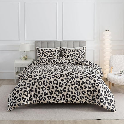 Caressma Safari Leopard Cheetah Print Comforter Set, Full Size 3 Pieces for All Seasons, Ultra Soft Microfiber, Untamed Wilderness Style Comforter with Pillowshams