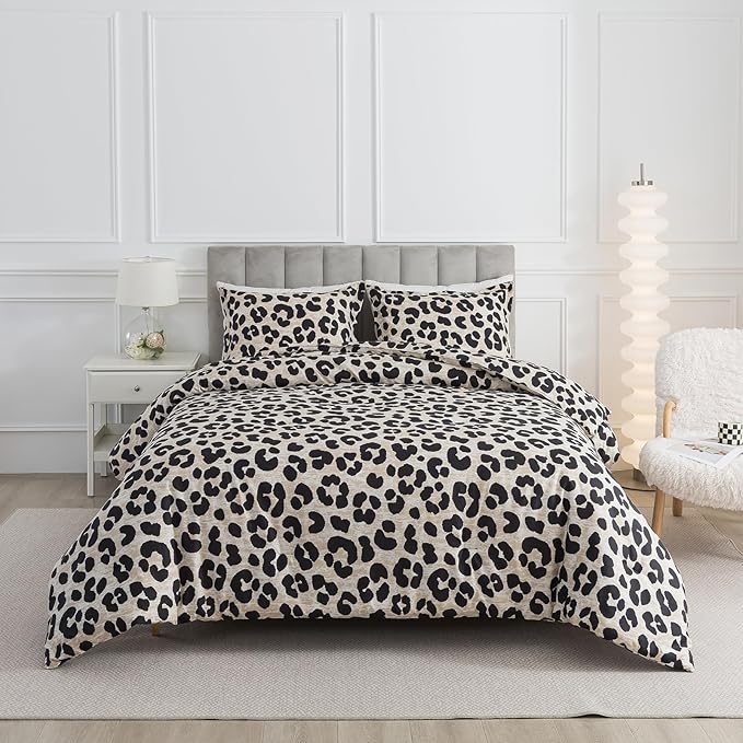Caressma Safari Leopard Cheetah Print Comforter Set, Queen Size 3 Pieces for All Seasons, Ultra Soft Microfiber, Untamed Wilderness Style Comforter with Pillowshams