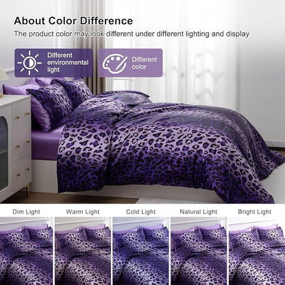 A Nice Night Leopard Printed，Satin Silky Soft Quilt Sexy Luxury Super Soft Microfiber Comforter Quilt Bedding Comforter Set Full/Queen, Light Weighted (Purple, Queen(88-by-88-inches))