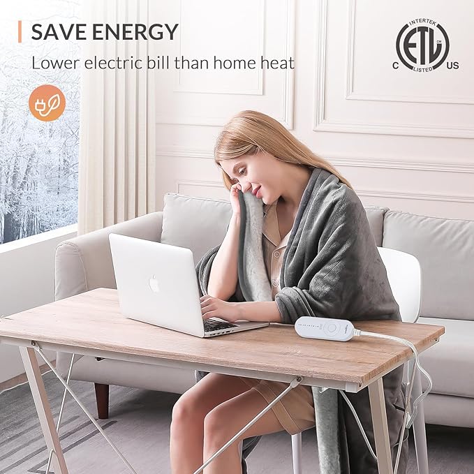 HOMLYNS LuxeHeat Heated Blanket Electric Blanket, Soft Flannel Sherpa Heated Throw, Heating Blanket with 5 Heat Settings, 3 hrs Timer Auto Shut Off (50x60 inches, Grey)