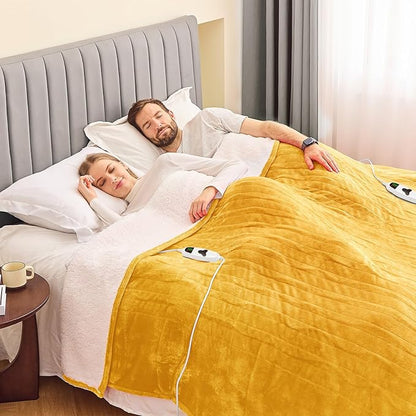 greenoak Heated Blanket Electric Queen Size 84"X90" Dual Control, Heating Blankets with 10 Levels 8 Hours Auto-Off, Soft Flannel Fluffy House Warming Gifts for Grandma Seniors Mom,Ginger Yellow