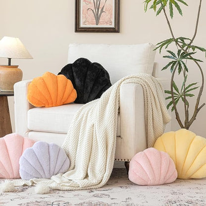 Shell Pillow, Seashell Throw Pillow with Soft Rabbit Plush for Couch Bed, Shell Shaped Decorative Ocean Pillow Stylish Beach Cushion Room Aesthetic Home Decor (Lavender Purple, 18 X 13 Inches)