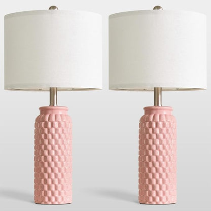 24" Modern Ceramic Pink Bedside Lamp Set of 2 Table Lamp for Bedroom Decor Farmhouse Table Lamp for Living Room Office Dorm