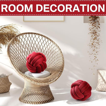 Namalu 2 Pcs Soft Knot Pillow Ball, Decorative Round Throw Knotted Pillows Cushion, Handmade Stuffed Ball Pillows for Winter Bedroom Sofa Couch Home Decor(7.87 Inches,Wine Red)
