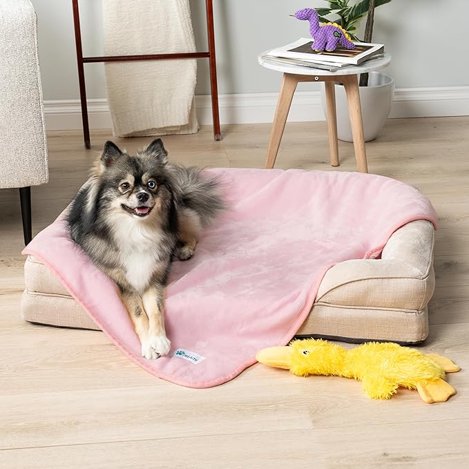 PetAmi Waterproof Dog Blanket for Small Medium Dogs, Pee Proof for Couch Bed, Reversible, Soft Fleece Washable, 29x40 Pink