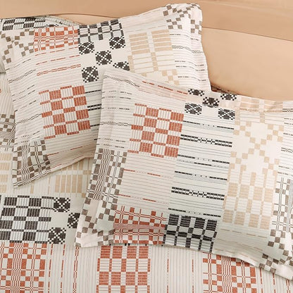 MaiRêve Full Size Comforter Sets, Classic Plaid Farmhouse Bedding Sets 7 Pieces, Beige All Season Bed in A Bag with Sheets, Pillowcases & Shams