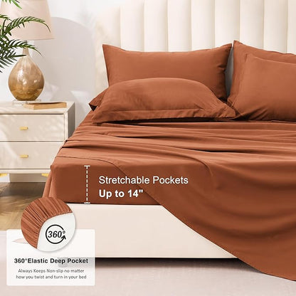 Love's cabin Queen Comforter Set Burnt Orange, 7 Pieces Queen Bed in a Bag, All Season Bedding Sets with 1 Comforter, 1 Flat Sheet, 1 Fitted Sheet, 2 Pillowcase and 2 Pillow Sham
