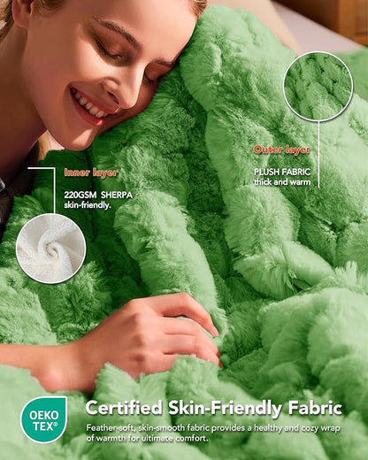 Homemate Heated Blanket Electric Throw - 50"x60" Heating Blanket Throw 4 Hours Auto-Off 10 Heat Levels Over-Heat Protection Luxury 800 GSM Faux Fur 200 GSM Sherpa ETL Certification