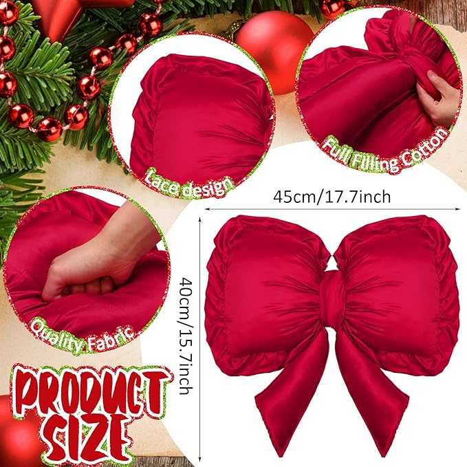 Red Bow Throw Pillow Large Decorative Soft Pillow 18 Inch x 16 Inch Coquette Room Decor Soft Bowknot Decorations for Galentine's Day Valentines Cushion Bed Sofa Couch Home Decorations
