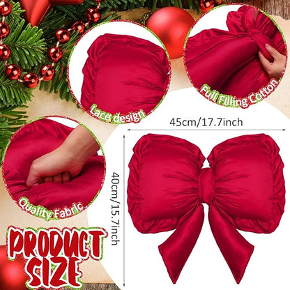 Red Bow Throw Pillow Large Decorative Soft Pillow 18 Inch x 16 Inch Coquette Room Decor Soft Bowknot Decorations for Galentine's Day Valentines Cushion Bed Sofa Couch Home Decorations