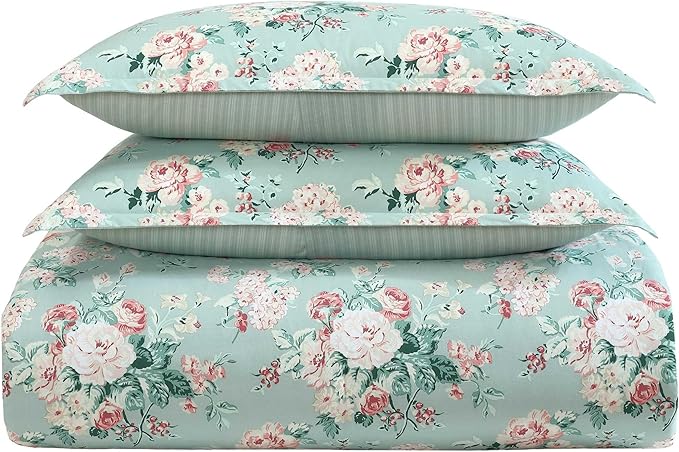 Laura Ashley - Comforter Set, Luxurious Bedding with Matching Shams, Soft & Serene Room Essentials (Rosemoore Teal, Full/Queen)
