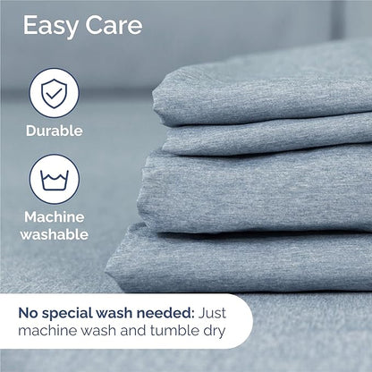 Split King 7 Piece Sheet Set - Comfy Breathable & Cooling - Soft Hotel Luxury Bedding Set w/ 8-16 Inch Deep Pockets - 1 Flat & 2 Fitted Sheet & 4 Pillowcases - Cozy and Wrinkle Free - Heathered Blue