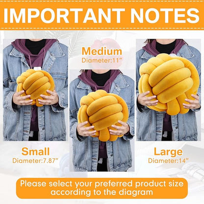 Namalu 2 Pcs Soft Knot Pillow Ball, Decorative Round Throw Knotted Pillows Cushion, Handmade Stuffed Ball Pillows for Winter Bedroom Sofa Couch Home Decor(7.87 Inches,Ginger Yellow)
