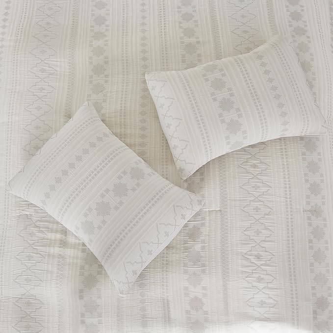 Modern Threads Marcy Ivory Jacquard Comforter Set – 5 Piece Sandstone-Inspired Bedding with Decorative Pillows & Shams, Elegant Soft Textured Bed Set for All Seasons, King