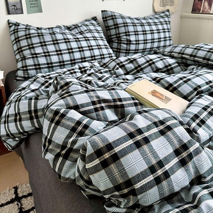 HighBuy Grey Gingham Grid Comforter Set Twin XL Size, Modern Chic Plaid Comforter Set 3 Pieces Fluffy Soft Boho Checkered Pattern Printed Comforter with 2 Pillowcases for Boy Men