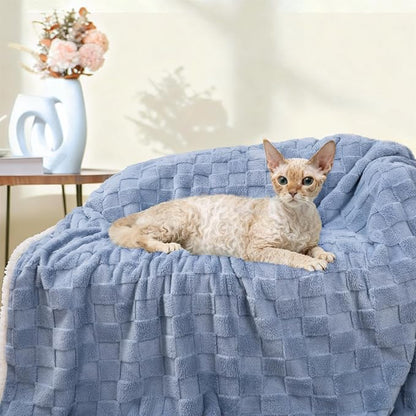 Luciphia Waterproof Dog Blanket for Large Dogs Washable Soft Sherpa Fleece Cat Blankets with 3D Jacquard Cozy Calming Reversible Bed Couch Protector Furniture Protection for Pet,Blue White, 85x57 inch