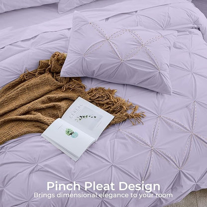 Sasttie Full Size Comforter Set, 7-Piece Bed in a Bag, Pintuck Bedding Sets for All Season, Includes Comforter, Flat Sheet, Fitted Sheet, Pillowcases and Pillowshams, Lavender