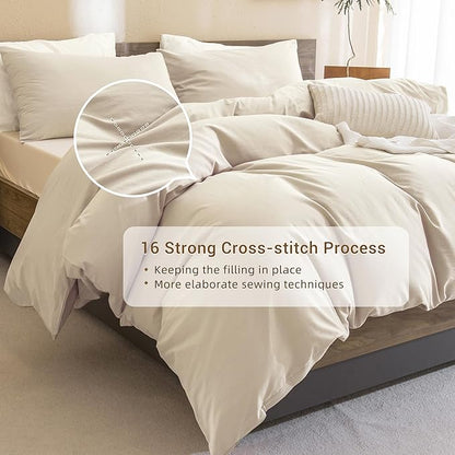 CozyTide King Comforter Set(104×90 Inch),Cotton Wheat Boho Bedding Comforter Set, 3 Pieces(1 Solid Color Comforter and 2 Pillowcases) Soft Lightweight Fluffy Bedding Set