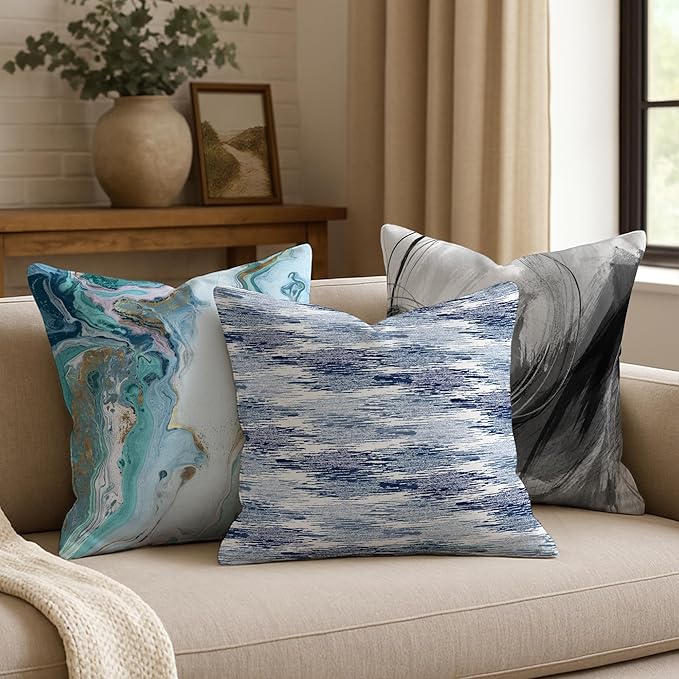 Americanflat 20x20 Throw Pillow with Sewn-in Insert - All-in-One Decorative Pillows - No Cover Needed - Soft and Durable Cushion for Bed or Sofa - Polyester - Blue and White