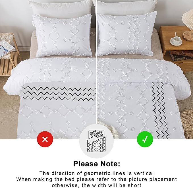 Andency White Tufted Comforter Set King(104x90Inch), 3 Pieces(1 Tufts Comforter, 2 Pillowcases) Boho Textured Farmhouse Bed, Microfiber Down Alternative Geometric Bedding Set