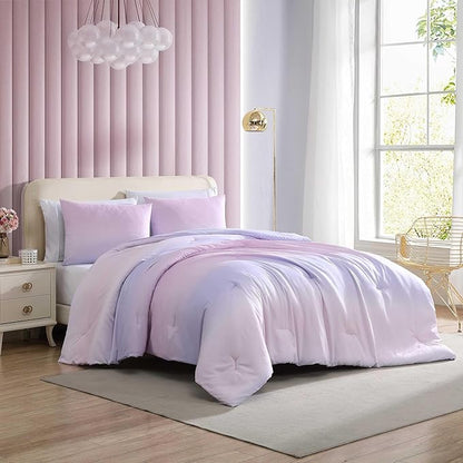 Betsey Johnson - Comforter Set, Super Soft Bedding with Matching Sham & Sheets, Includes Bonus Pillowcase & Reversible Plush Throw (Ombre Purple, Queen)
