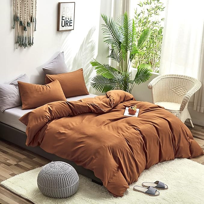 CLOTHKNOW Brown Queen Comforter Set Pumpkin Bedding Comforter Sets Soft Rust Comforter Caramel Queen Comforter with 2 x Pillow Cases