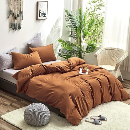 CLOTHKNOW Brown Queen Comforter Set Pumpkin Bedding Comforter Sets Soft Rust Comforter Caramel Queen Comforter with 2 x Pillow Cases