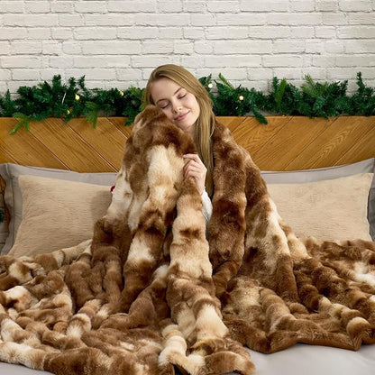 Cozy Bliss Faux Fur Throw Blanket King Size, Fuzzy Soft Plush Thick Bubble Blanket for Bed Couch Bedroom Living Room, 108x90 Inches Tie-dye Brown