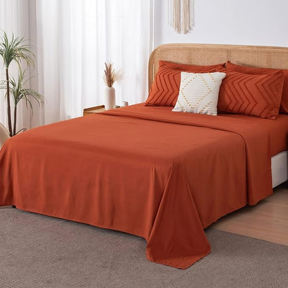 Litanika Oversized Queen Size Comforter Set with Sheets Burnt Orange - 7 Pieces Bed in a Bag Oversized Queen Boho Tufted Complete Bedding Sets with Comforter, Sheets, Pillowcases & Shams