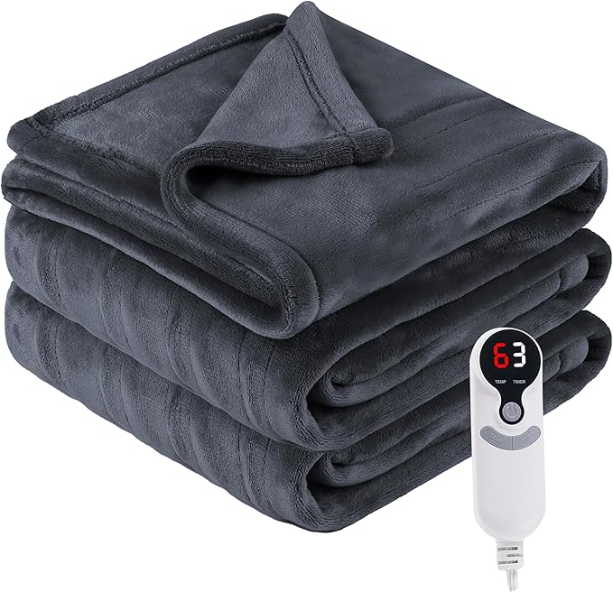 Electric Heated Blanket Throw Size 50"x60", Fast Heating Throw, Soft Microplush for Sofa & Office,6 Heating Levels & 1-10 Hours Auto Off, Machine Washable, Gifts for Family-Dark Gray