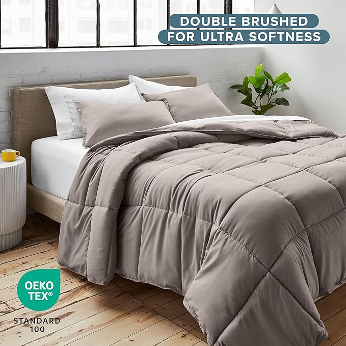 Bare Home Comforter Set - Twin/Twin Extra Long Size - Ultra-Soft - Goose Down Alternative - Premium 1800 Series - All Season Warmth (Twin/Twin XL, Khaki)