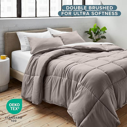 Bare Home Comforter Set - Twin/Twin Extra Long Size - Ultra-Soft - Goose Down Alternative - Premium 1800 Series - All Season Warmth (Twin/Twin XL, Khaki)