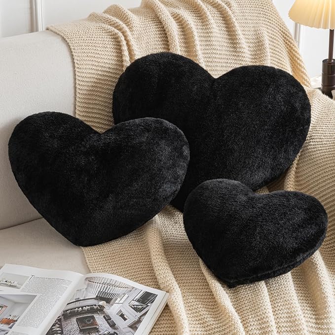 Xiashrk Heart Pillow, Heart Shaped Pillow for Bed Couch, Soft Decorative Heart Throw Pillow, Cute Decorate Pillows, Heart Pillows for Bedroom Living Room (Black, Large 19.6"x15.7")