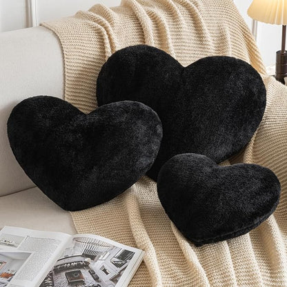Xiashrk Heart Pillow, Heart Shaped Pillow for Bed Couch, Soft Decorative Heart Throw Pillow, Cute Decorate Pillows, Heart Pillows for Bedroom Living Room (Black, Large 19.6"x15.7")