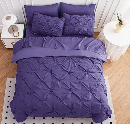 LANE LINEN Full Size Comforter Set - 7 Piece Bed in a Bag Hotel-Style Pintuck Stitch - All Season Bedding Set with Comforter, Flat Sheet, Fitted Sheet, Pillowcases & Shams - Soft Cozy Bed Set - Purple | Cozy microfiber, Easy maintenance, Easy maintenan...