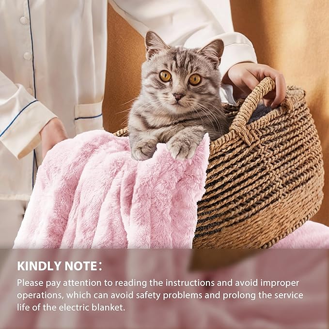 Homemate Electric Heated Blanket Twin Size - 62"x84" Heating Blanket Twin Size 1/2/4/6/8 Hours Auto-Off 10 Heat Level Over-Heat Protection Luxury Faux Fur Sherpa ETL Certification
