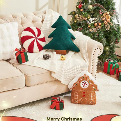 Christmas Tree Pillows Set of 2 Christmas Pillows. Tree Shaped Throw Pillows Xmas Plush Decorations Pillow Gingerbread House Candy Pillow for Thanksgiving Home Decor. Xmas Decor for Party