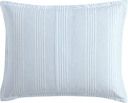 Laura Ashley- Twin Comforter Set, Cotton Reversible Bedding Set with Matching Sham(s), Farmhouse Home Décor (Bedford Blue, Twin)