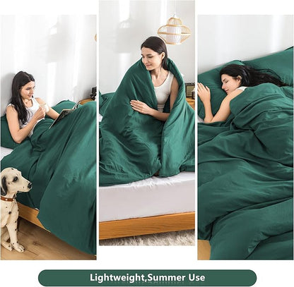 COTTEBED Forest Green Comforter Queen Size Bed - Ultra-Soft Polycotton Cozy Lightweight Solid Bedding Blanket Quilt Down Set with 2 Pillow Sham All Season Use - Emerald Hunter Green,Full/Queen