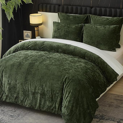 Ivellow Crushed Velvet Comforter Set King Green Comforter Set 5pcs Ultra Soft Lightweight Breathable Bedding Set Luxury Cozy Flannel Comforter King Size (1 Comforter,2 Pillow Shams, 2 Euro Shams