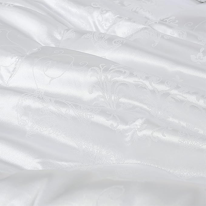 White King Size Comforter Set, 3pcs Silk Jacquard Ultra Soft Bed Comforter Set, Lightweight Quilt Blanket for King Bed (104x90inches)