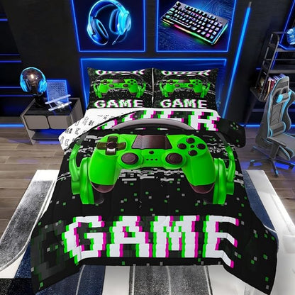 Erosebridal Boys Twin Bedding Sets,Gaming Comforter Sets for Boys Gamer Bedding Set,Toddler Bedding Gaming Bed Kids Comforter Set,Green