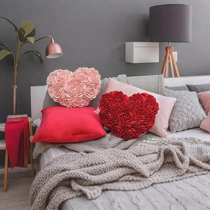 JWH Valentine's Day Throw Pillow Covers Decorative Flower Accent Pillow Cases Heart Shaped Cushion for Couch Living Room Bed Chair 14 x 16 Inches Red