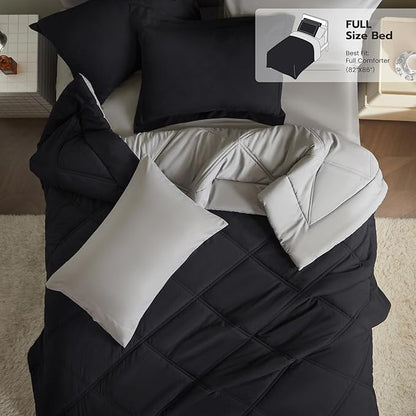 Joiedomi Full Size Comforter Set with Sheets Black, 7 Pieces Full Size Bed Set with 1 Down Alternative Comforter, 1 Flat Sheet, 1 Fitted Sheet, 2 Pillowcases and 2 Pillow Shams, Bed in a Bag