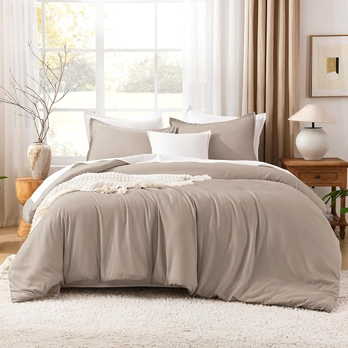 Litanika Light Coffee Twin/Twin XL Comforter Set, 2 Pieces Lightweight Solid Bedding Set, All Season Fluffy Bed Set (66x90In Comforter & 1 Pillowcase)