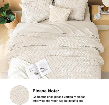 Litanika Beige King Size Comforter Set with Sheets - 7 Pieces Bed in a Bag King Boho Tufted Complete Bedding Sets with Comforter, Sheets, Pillowcases & Shams