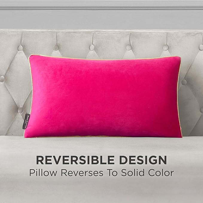 Juicy Couture Reversible Velvet Cheetah Pillow, 14" x 24" Decorative Pillow, Hot Pink