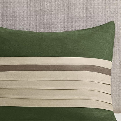 Madison Park Cozy Comforter Set-Luxury Faux Suede Design, Striped Accent, All Season Down Alternative Bedding, Matching Shams, Decorative Pillow, Green, California King (104 in x 92 in)