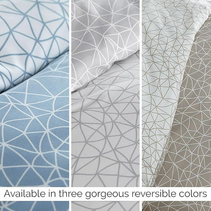 Southshore Fine Living, Inc. Cal King Lightweight Comforter Set with 2 Pillow Shams, Reversible Bedding Set - Geometric Print - Alternative Down Comforter for California/King Bed, Taupe & White